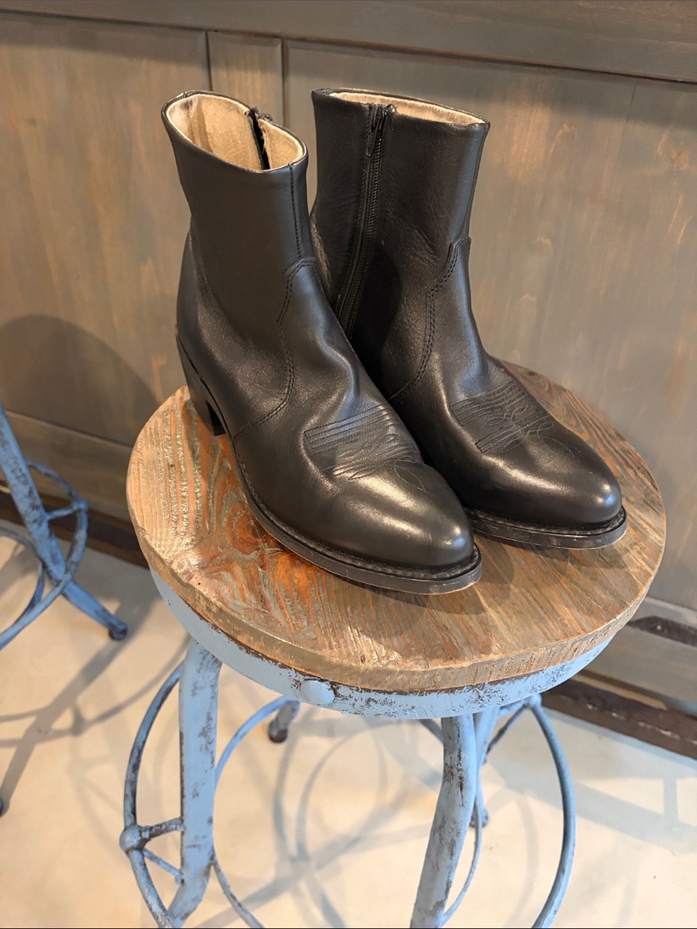 Durango Black Leather Ankle Boots with Side Zipper
